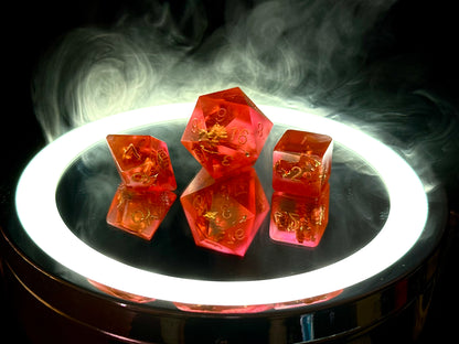 Kostki RPG d20 d8 d6 pomarańczowe ze złotym efektem – customowe