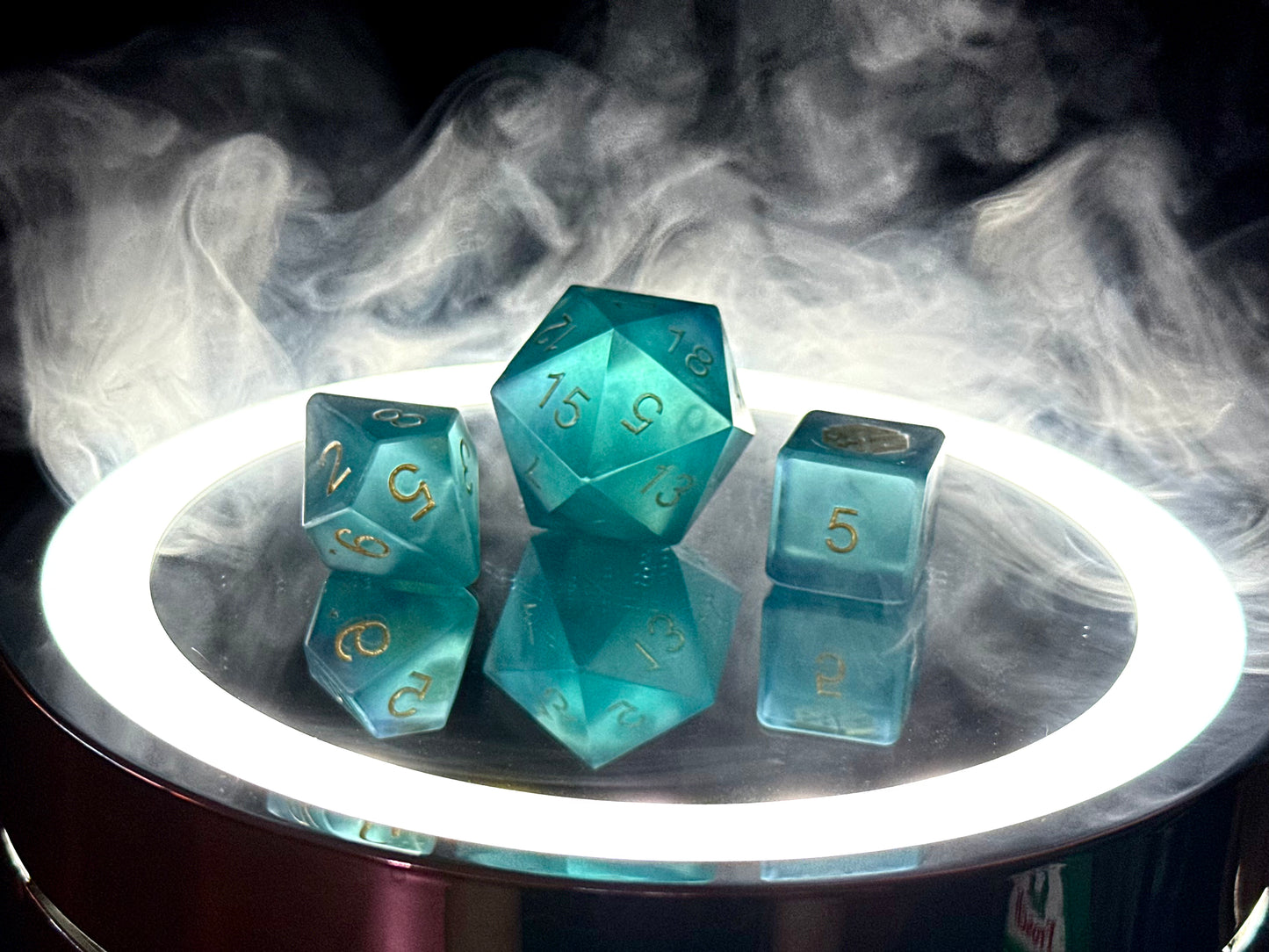 Kostki RPG d20 d8 d6 turkusowe – customowe ręcznie wykonane